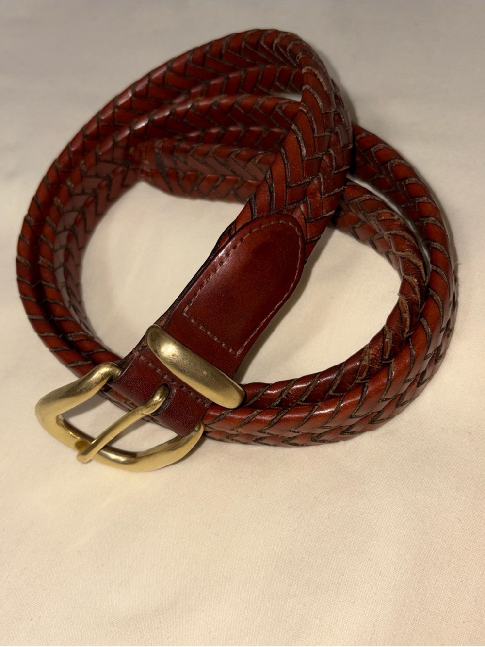 Coach #5922 Men's Brown Braided Leather 1 1/8" Belt Sz 38/95 Solid Brass EUC